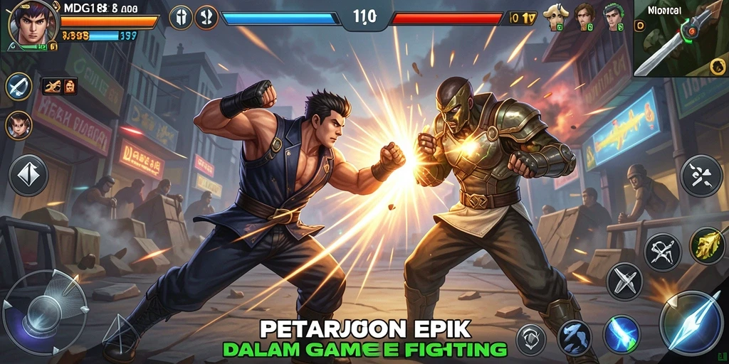 Screenshot MDG188 menampilkan karakter bertarung dalam arena yang menegangkan.