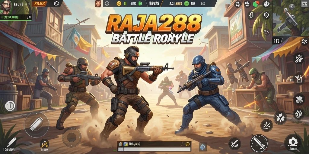 Tampilan gameplay seru dan menegangkan di RAJA288 Battle Royale.